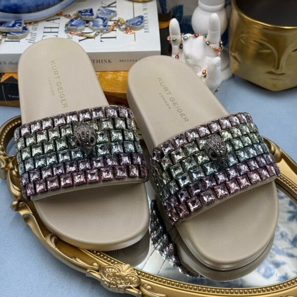 🆕 KURT GEIGER LONDON 🧿 NWOB Meena Eagle Jewel Sandal, Pastel Rainbow - Sz US 6 - Picture 4 of 16